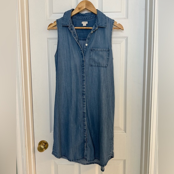 J. Crew Dresses & Skirts - J.Crew Chambray Sleeveless Shirt Dress Light Wash Denim XS